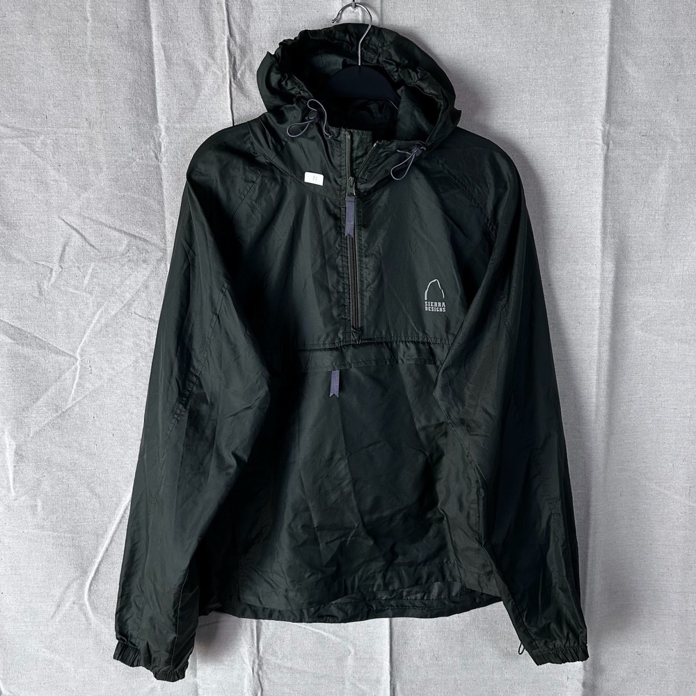 Sierra Designs‎ Mens Large Green Ripstop Nylon Anorak 1/4 Zip Windbreaker Hooded